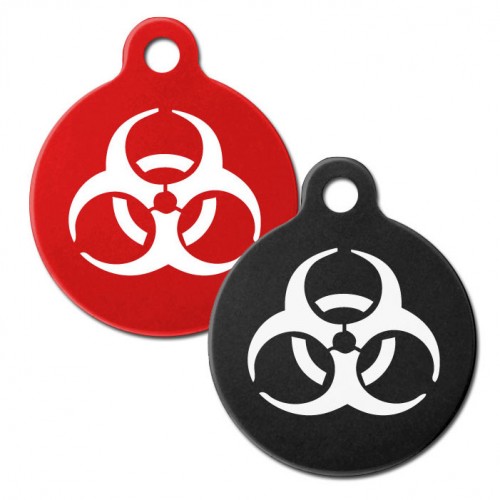 Engraved Biohazard Aluminium 31mm Large Round Pet Dog ID Tag